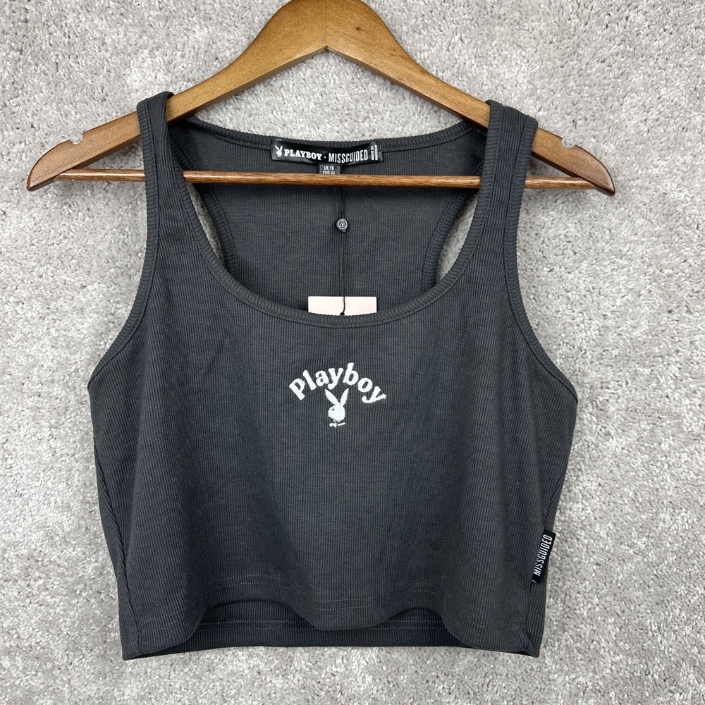 NWT Women's Playboy X Missguided Gray Cami Racer Crop Top Size 12